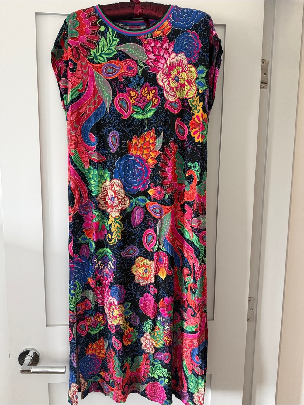 Johnny Was Black Maxi Dress with Bright Floral Print S